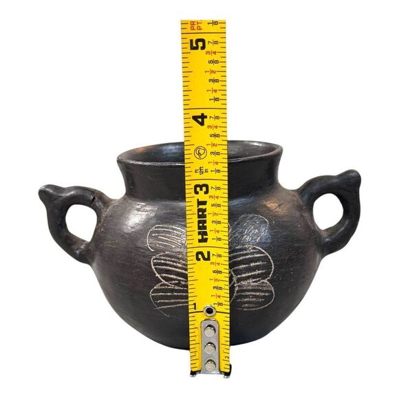 Vintage Black Ceramic Southwest Double Handled Pot Planter Floral Pattern READ - Picture 6 of 9
